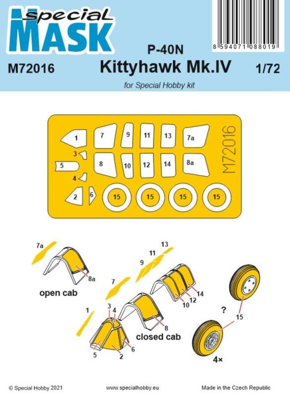 Kit 4 günstig Kaufen-P-40N/Kittyhawk Mk.IV - Mask. P-40N/Kittyhawk Mk.IV - Mask <![CDATA[Special Hobby / M72016 / 1:72]]>. 