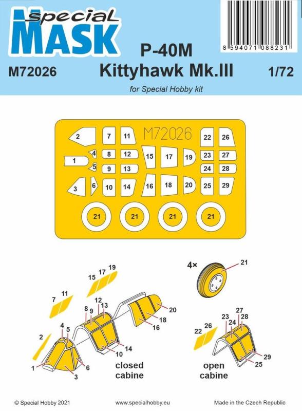 8594071088231 - Special Hobby 100-M72026 - P-40M Warhawk Kittyhawk MkIII MASK in 172 8594071088231 - Special Hobby 100-M72026 - P-40M Warhawk Kittyhawk MkIII MASK in 172