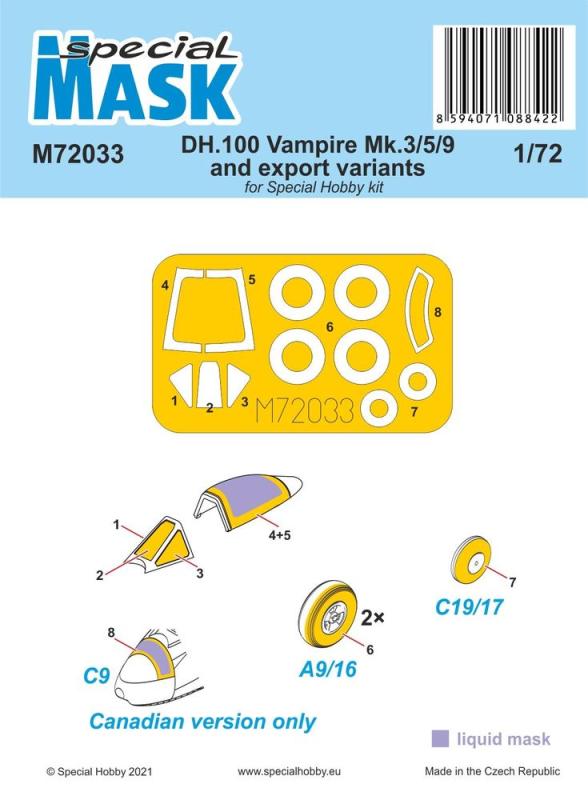 DH Vampire günstig Kaufen-DH.100 Vampire Mk.3/5/9 and export variants - Mask. DH.100 Vampire Mk.3/5/9 and export variants - Mask <![CDATA[Special Hobby / M72033 / 1:72]]>. 