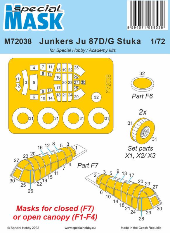 8594071088538 - Special Hobby 100-M72038 - 172 Junkers Ju 87D G Stuka Mask for Special Hobby and Academy kits 8594071088538 - Special Hobby 100-M72038 - 172 Junkers Ju 87D G Stuka Mask for Special Hobby and Academy kits
