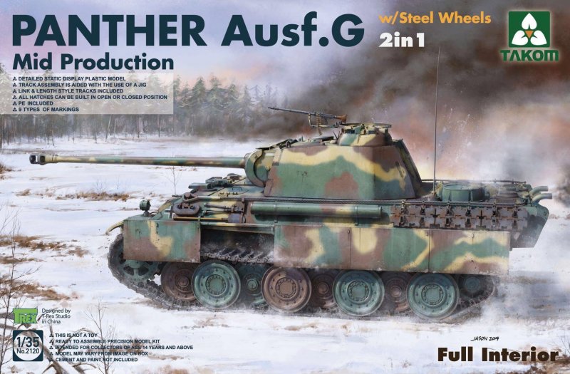 Mid Production günstig Kaufen-Panther Ausf.G Mid production w/Steel Wheels (2 in 1). Panther Ausf.G Mid production w/Steel Wheels (2 in 1) <![CDATA[Takom / 2120 / 1:35]]>. 