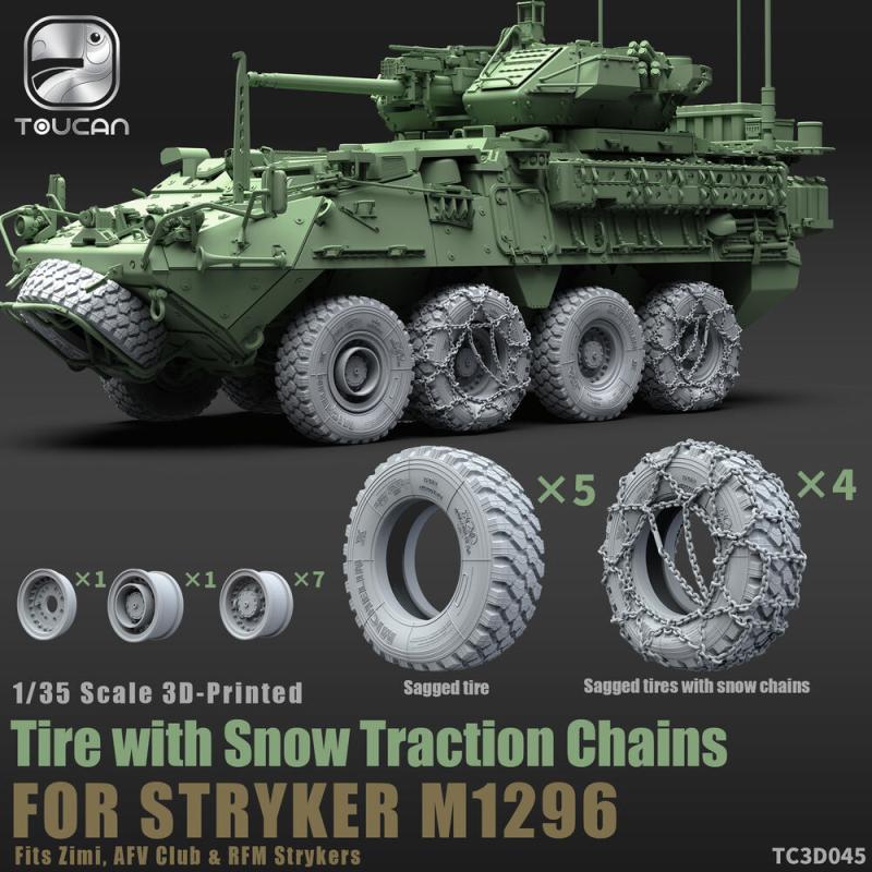 6978736090777 - Tire with Snow Traction Chains - Stryker M1296 - 3D-Printed